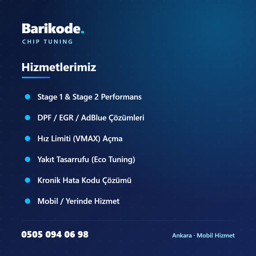Ankara chip tuning hizmetleri - Stage 1, Stage 2, DPF, EGR, AdBlue ve yakıt tasarrufu çözümleri